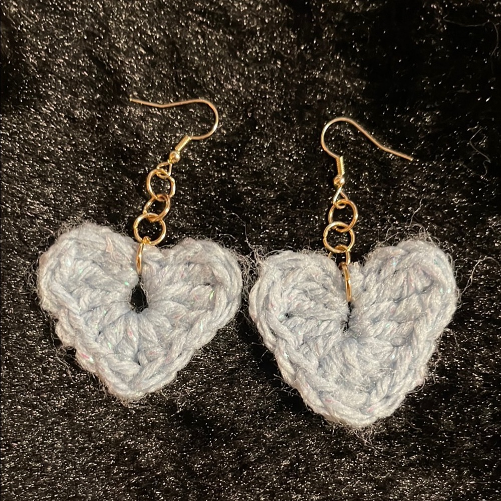 Gold and Blue Heart Earrings with Textured Design